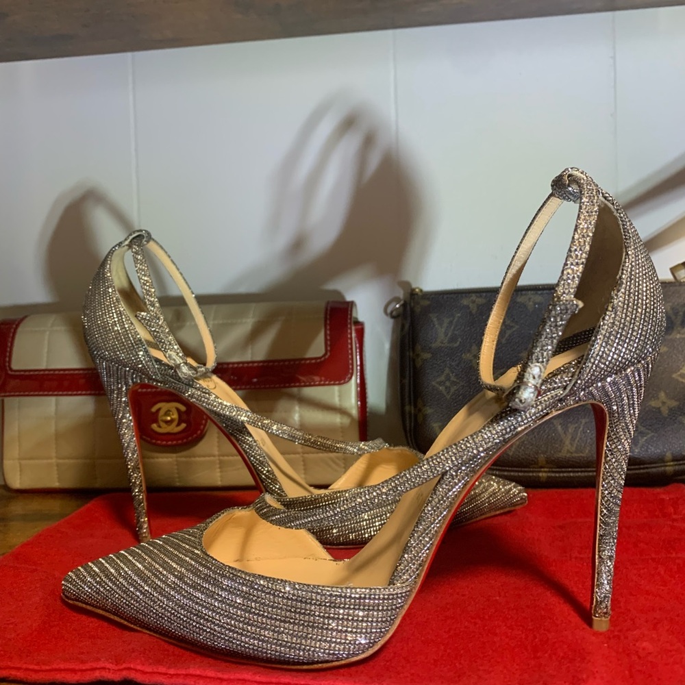 Silver Christian Louboutin Elegant Silver Strappy Heels